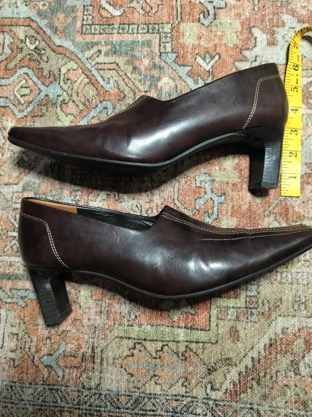 Vintage Paul Green Dark Brown Leather Square-Toe Slip-On Loafer Heels - 9 (6 UK)